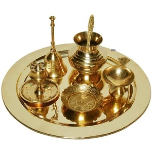Artesanía, Juego de Thali Marusthali de Latón Hecho a Mano, Tradicional, Chapado en Oro, para Bodas y Festivales - Product Image 1