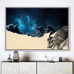 Smoking Out in Space Printed Canvas - Surreal Space Poster Artwork,1P:White <b>Framed</b> - Product Image 1