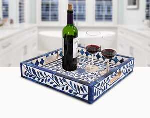 Perle d'Arabie Incrustation d'os faite à la main et plateau de service pour vadrouille Articles ménagers arabes de luxe pour tables à manger élégantes et cadeaux de fête - Product Image 3