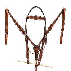 ชุดอุปกรณ์ขี่ม้าแบบตะวันตกหนังน้ำมันขนาดกลางลายดอกไม้ พร้อมสายคาดศีรษะ สายรัดอก ทำตามสั่ง ผลิตในอินเดีย - Product Image 1
