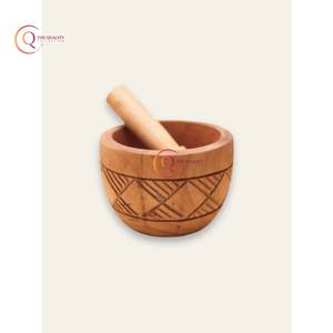 Weave Pattern Wooden Mortar & Pestle Handmade <b>Mini</b> Rounded Kitchen <b>Grinder</b> & Wooden Crusher Jar For Restaurant Resorts Top Price - Product Image 6