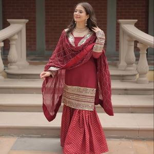Pakistani Indian Sharara Suit Design Wedding <b>Kurti</b> Sharara Dupatta, Kameez Party Wear Dresses Gown <b>Kurti</b> - Product Image 1