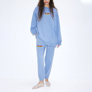 Chándales de invierno hechos a medida para mujer OEM/ODM, sudadera holgada con capucha de gran tamaño, conjunto de chándal de 2 piezas, 100% algodón polar transpirable - Product Image 6