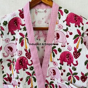 Peignoir en coton imprimé à la main pour enfants, vente en gros, coton gaufré imprimé à la main, kimono en coton - Product Image 4