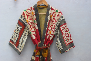 Veste de travail à manches longues pour femmes, veste en Patchwork matelassé, Kantha, Kimono, manteau Vintage en Patchwork - Product Image 2