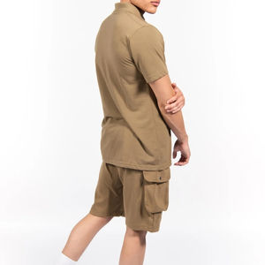 ชุดเสื้อโปโลสำหรับผู้ชายชุดวอร์มสั้นมีซิปสีตัดกันสำหรับฤดูร้อน - Product Image 4