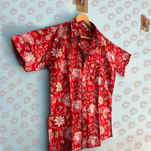 Camisa informal de algodón con estampado de bloques a mano para hombre, ropa de Otoño Invierno, camisa con estampado Floral para fiesta, ropa de playa, camisa - Product Image 5