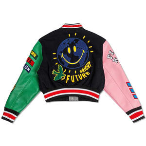 Wholesale Customized Bulk Orders OEM ODM Service Breathable Quick Dry 2025 New Mens Letterman Varsity Jacket Stand Collar Front - Product Image 3