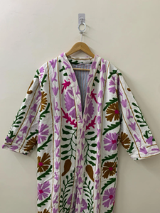 Kimono en coton brodé blanc Robe longue en coton KImono Prêt à porter Veste Festival Porter Kimono long - Product Image 2