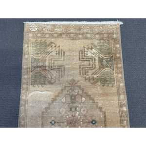 Turkish Rug, Small 1.6x3.2 ft Vintage Rug, <b>Brown</b> Blue Bordered <b>Wool</b> Rug - Product Image 5