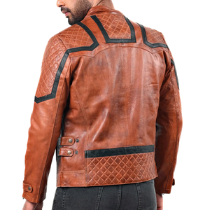 Chaqueta clásica de motociclismo de cuero marrón genuino para hombre, chaqueta de moto de cuero de carreras de pista protegida blindada CE para hombre - Product Image 2