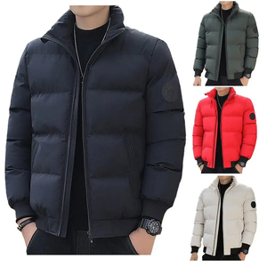 Veste d'hiver matelassée pour homme, épaisse et chaude, avec patchs sur les manches, style streetwear, vêtement d'extérieur, logo personnalisé, capuche en velours, fermeture éclair, emballage en tambour - Product Image 5