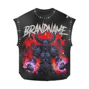 Camiseta 100% algodón para hombre, corte holgado, estampada, 260GSM, jersey de algodón, negro, rojo, gráfico, sin mangas, personalizada con impresión DTG. - Product Image 1