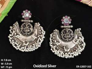 Perla agrupada Hermoso diseño elegante Estilo antiguo Joyería oxidada Plata oxidada Pulido Oxidado Pendientes colgantes Mujeres - Product Image 4