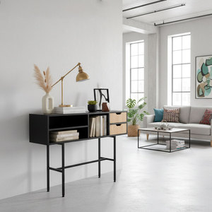 Modern Luxury Minimalist <b>Mirrored</b> Console <b>Table</b> 120x30x85cm Rubber Wood with Iron Legs for Living Room - Product Image 3