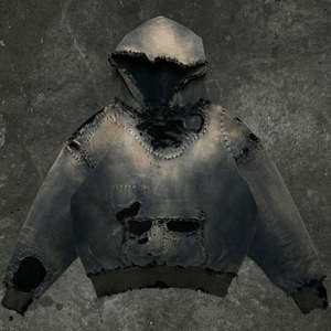 Sudadera con Capucha de Moda Invernal para Hombre, 100% Algodón, Lavado Desteñido, Estilo Urbano, con Bordado y Detalles Decorativos de Pedrería - Product Image 5