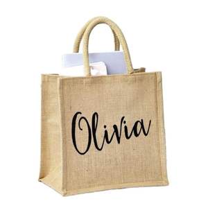 Sac fourre-tout d'épicerie recyclable écologique personnalisé Qualité supérieure Durable Logo imprimé Toile de jute Jute Réutilisable avec motif de lettres - Product Image 2