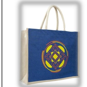 Sac de courses non tissé personnalisé avec logo, imprimé sur mesure, en tissu recyclable blanc et bleu, style cabas, surface soyeuse, en pièces - Product Image 4