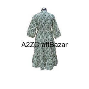 Vestido Midi Boho Himanshi con Cuello en V, 100% Algodón Puro, Estampado Floral, Informal, para Uso Diario, Lavado a Seco, Transpirable, Natural, Holgado - Product Image 6