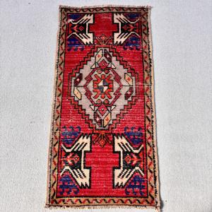 1.6x3.2 ft Rug, Turkish Vintage Rug, <b>Red</b> Blue Southwestern <b>Wool</b> Rug - Product Image 1