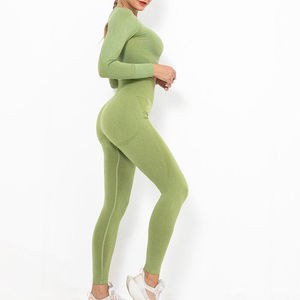 Ensembles de yoga athlétiques pour femmes, 2 pièces, respirants, taille élastique, vêtements de sport pour la gym et le fitness, en Spandex/Nylon sans couture - Product Image 6