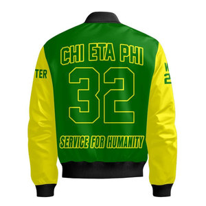 เสื้อแจ็คเก็ตบอมเบอร์สีขาวเหลืองสำหรับผู้ชาย ยี่ห้อ Chi Eta Phi แบบซิปด้านหน้า สวมใส่สบายๆ ลายพิมพ์ Service For Humanity 32 - Product Image 6