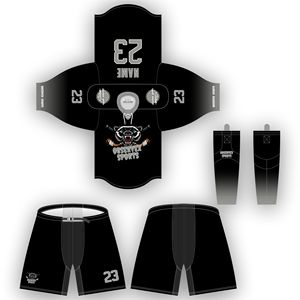 100% polyester maille tissu équipe maillot respirant hockey sur glace ensemble avec dentelle pantalon coquilles chaussettes sublimé broderie Technique - Product Image 1