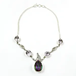 Bohemian Mystic, Amethyst Necklace 925 Sterling Silver Pendant Handmade Indian Suppliers Wholesale Antique Jewelry