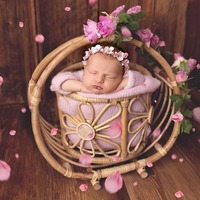 Panier en rotin vintage fait à la main lit/berceau en bois pour bébé jouet éducatif Studio posant canapé accessoires né accessoires de photographie