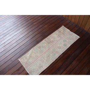 Tapis vintage 1,5x3,8 pieds, gris rose patchwork en laine, tapis turc - Product Image 2