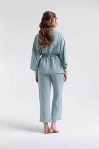Open Front Crinkle Cotton Kimono Robe Drawstring Boho <b>Cardigan</b> Regular Fit Summer Layer Pleated Daily Wear Short Solid Washed - Product Image 4