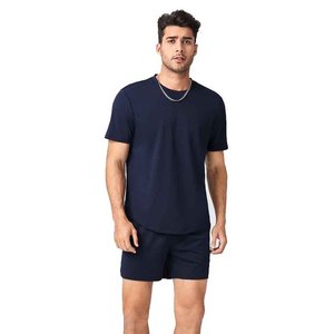 Men's Navy Cotton T-Shirt and Shorts Set Crew Neck Solid Color Casual Summer Wear Breathable Knitted Fabric - Product Image 5