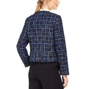Giacca Reversibile in Tweed Trapuntato Calvin Klein da Donna, Taglia 16, Bomber con Bordi Sfrangiati, Giacca Varsity in Pelle di Pecora per l'Autunno - Product Image 2