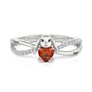Anillo Personalizado Jeulia Petland con Grabado de Conejito y Piedra de Nacimiento en Oro Rosa - Product Image 5