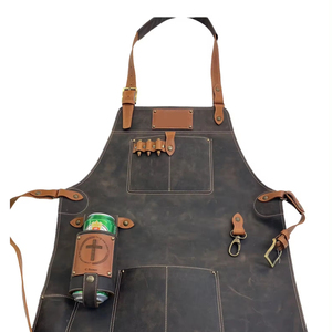 High Quality Genuine Leather Adult Bibs Adjustable <b>Cross</b> <b>Back</b> Sleeveless <b>Apron</b> with Pockets Fashion Adult Size LPN-063 - Product Image 1