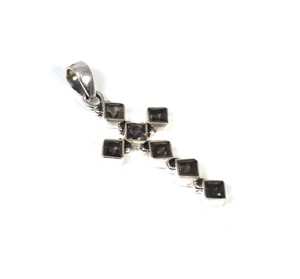 Pendentif croix en quartz fumé en argent sterling massif 925 avec réglage de lunette à facettes Novembre Mois Charme de pierre de naissance - Product Image 1