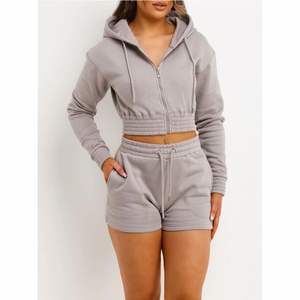 Ensemble sweat à capuche et short pour femme, décontracté, extérieur, fermeture éclair, col montant, ensemble deux pièces - Product Image 5