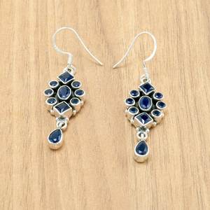 Pendientes Florales de Plata de Ley 925 con Zafiro Azul, Joyería de Boda Hecha a Mano, Regalo para Ella, Aniversario, Elegante E0035-GS - Product Image 3