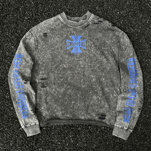 เสื้อสเวตเตอร์คอกลมสำหรับผู้ชาย, เสื้อสเวตเชิ้ตคอกลมโอเวอร์ไซส์เปิดไหล่ผ้าฝ้าย100% แนววินเทจซักได้ Y2K - Product Image 1