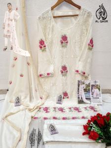 FAUSSE GEORGETTE LOURDE AVEC BELLE BRODERIE LOURDE SUR LE DEVANT ET LES MANCHES COSTUME SALWAR - Product Image 2