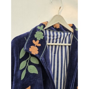 Navy Cotton Velvet Embroidered Reversible Bomber Jacket Handmade Boho Vintage Handmade Suzani <b>Coat</b> B2B Wholesale Supplier - Product Image 6