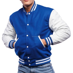 Chaqueta Bomber de Béisbol Estilo Americano para Hombre, Cuerpo de Lana, Mangas de Cuero Sintético, Chaqueta Varsity Auténtica con Parches Frontales - Product Image 1