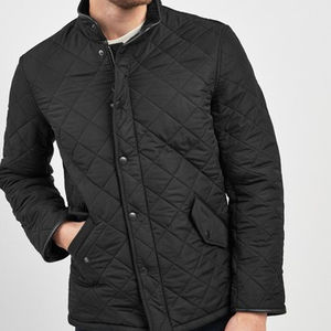 Veste noire unie en toile de printemps à la mode en coton matelassé à manches longues pour hommes - Product Image 1