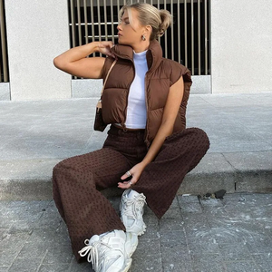 Winter Short Down <b>Sleeveless</b> Vest <b>Women</b> Warm Stand Collar Zipper <b>Jacket</b> Casual Fashion Quilted Cropped Coats Street Outer wears - Product Image 6