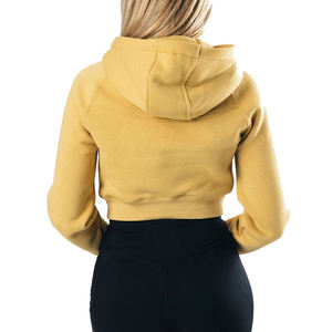 Sudadera con capucha recortada en blanco de manga larga de algodón con logotipo personalizado para mujer - Product Image 2