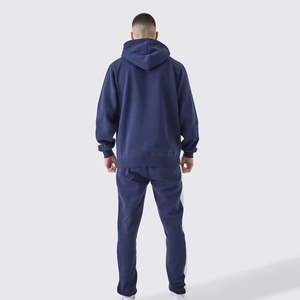 Ensemble survêtement homme hiver personnalisé avec logo, 100% coton respirant, uni, sweat à capuche zippé ample et pantalon de survêtement évasé - Product Image 2