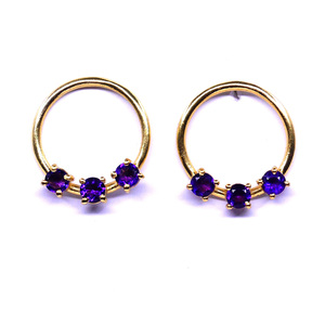Dernières boucles d'oreilles en argent sterling 925 plaqué or avec pierres précieuses améthystes, style classique, design unique, pour femmes, pour mariage ou anniversaire - Product Image 2