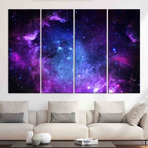 Impresionante impresión en lienzo de galaxia estrellada: obra de arte paisajística plana y vibrante, JUEGO DE 4 LIEÑOS - Product Image 1
