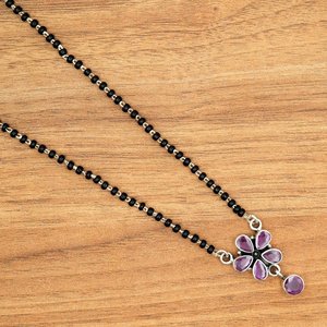 <b>Handmade</b> 925 Sterling <b>Silver</b> Geometric Shape Mangalsutra Fine Pendant <b>Necklace</b> with Ruby Gemstone Gift for Women - Product Image 1