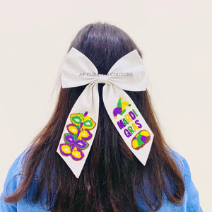 2025 Nueva colección estilo Mardi Gras lazo de cola de cocodrilo hecho a mano aspecto relajante de moda indio hecho a mano con cuentas arco niñas - Product Image 1